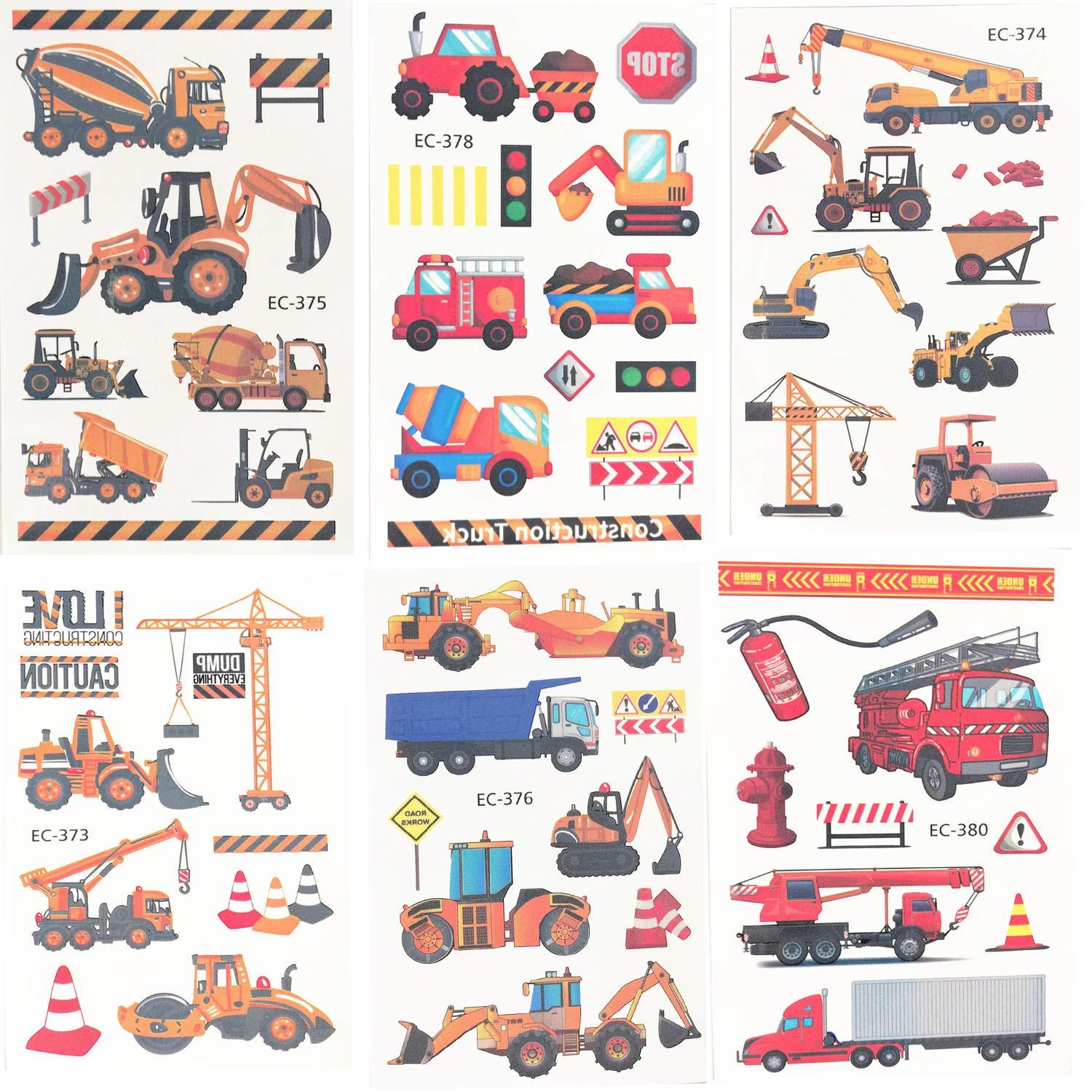 Oexper Oexper 18 Sheets of Construction Vehicle Temporary Tattoos Cars Fire Trucks Buses Transportation Tattoo Stickers for Boys Girls Kids Adults Birthday Party Car Themed Party Supplies Party Favors