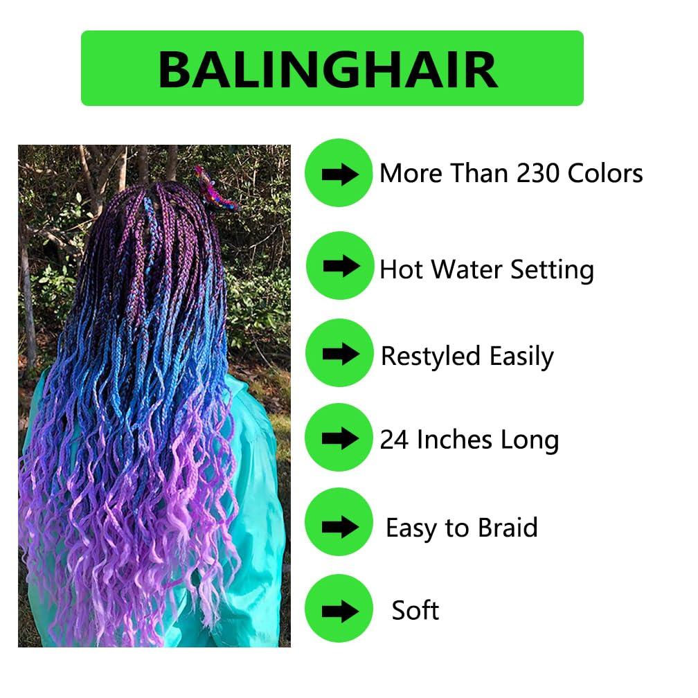 BALINGHAIR Braiding Hair Ombre Black to Dark Blue Braid Hair Extensions Hot Water Setting High Temperature Synthetic Fiber 24 Inches(B20-3Pack)