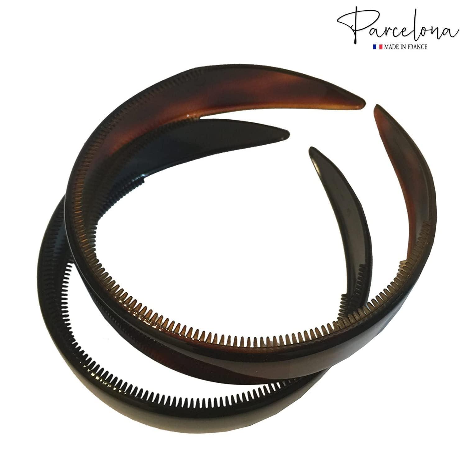 Parcelona Parcelona French (Set of 2) Wide 1 Inch Tortoise Shell Brown and Black Hair Headbands with Inner Teeth Nibs