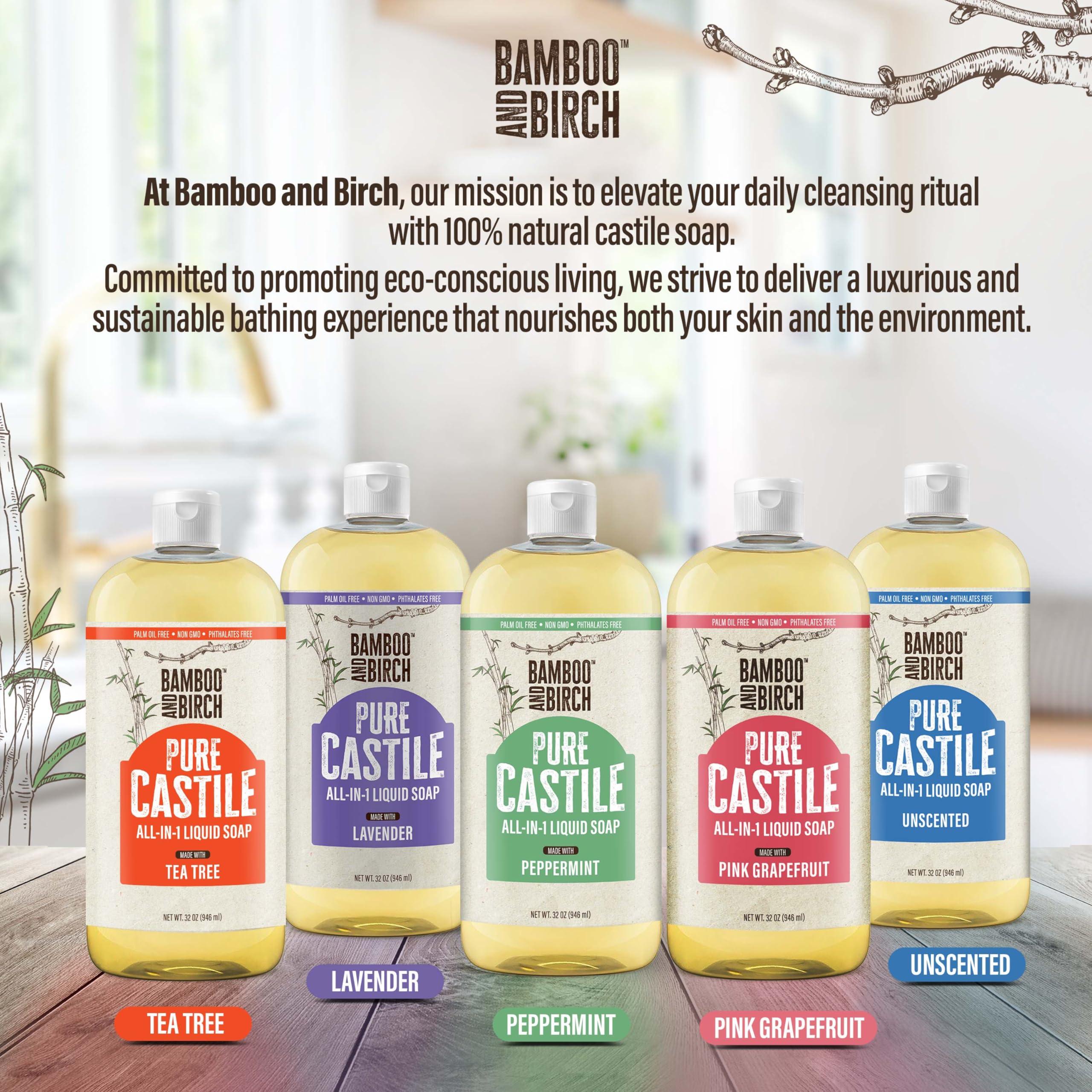 BAMBOO AND BIRCH BAMBOO AND BIRCH Pure Castile Soap Liquid Organic, Certified Palm Oil Free Natural Soap, Lavender, 32 oz