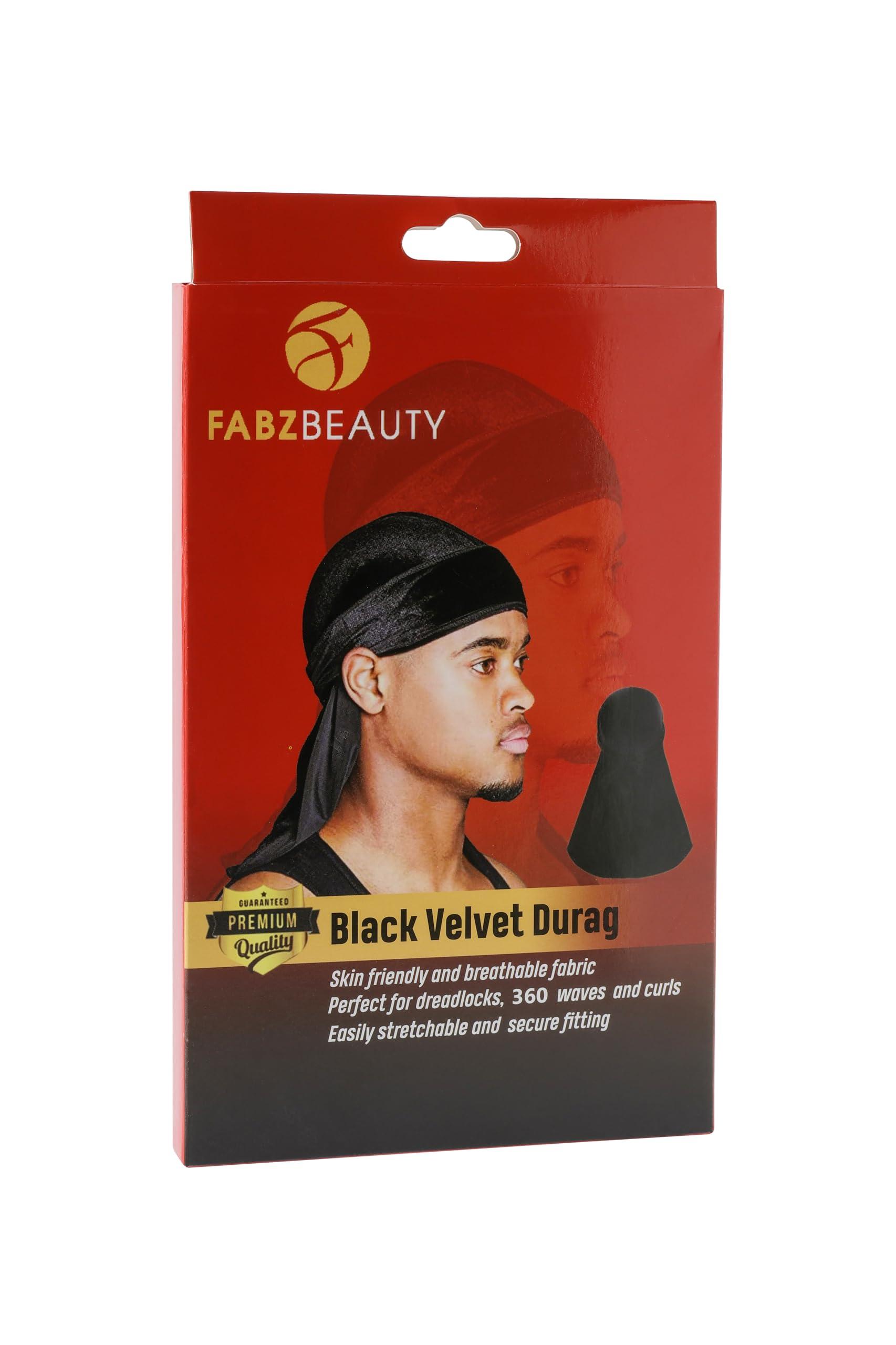 Fabz Beauty Fabz Beauty Silky Durag Velvet Black, Luxury Velvet Durags for Men and Women, Headwraps, Bandana Perfect for Dreadlocks, 360 Waves, Curls