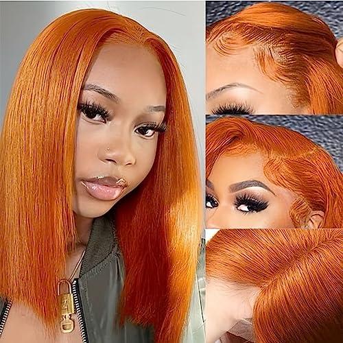 Caribbean Star Caribbean Star Orange Ginger Lace Front Wigs Human Hair Pre Plucked Bob Wig 12 Inch 180 Density 13x4 HD Lace Frontal Glueless Straight Short Bob Wig Human Hair Bob Wigs For Black Women