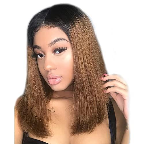 Imeya Imeya 1b/30 Brown Ombre Wig Short Bob Wig Human Hair Ombre Lace Front Wig For Black Women Middle Part Bob Wig HD Lace Front Wigs Pre Plucked 150% Density Glueless Lace Wig With Dark Roots 10inch ,13x6