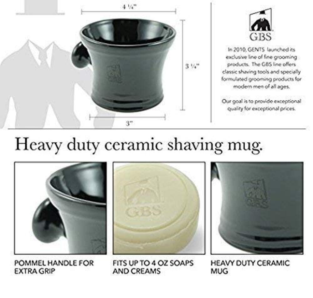 G.B.S G.B.S Black Luxury Shaving Kit - Wood Straight Razor, Mug, Natural Soap, Brush, Alum block, Strop and Paste Grooming Kit, Black