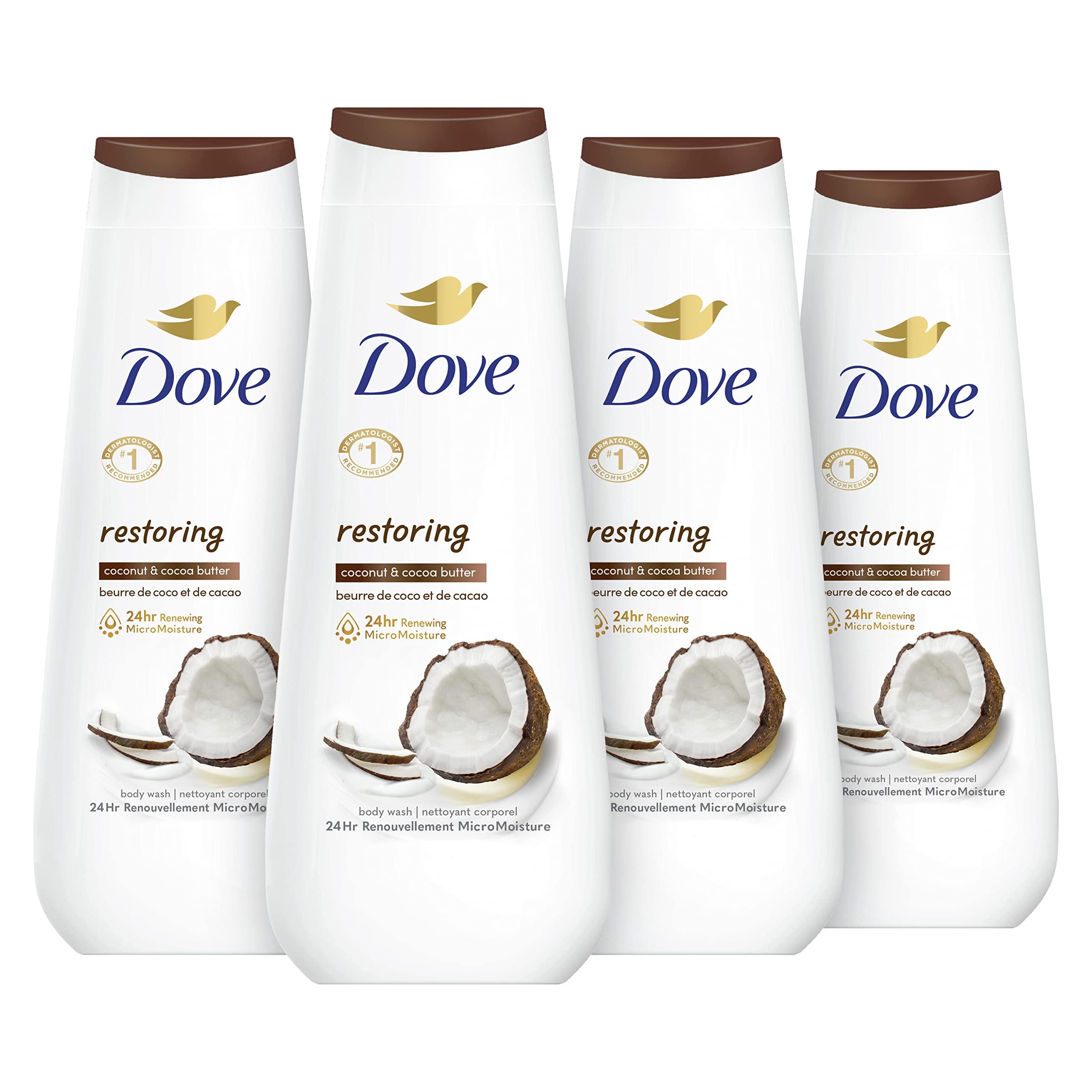 Dove Dove Body Wash Restoring Coconut & Cocoa Butter 4 Count for Renewed & Body Wash Pampering Shea Butter & Vanilla 4 Count for Renewed