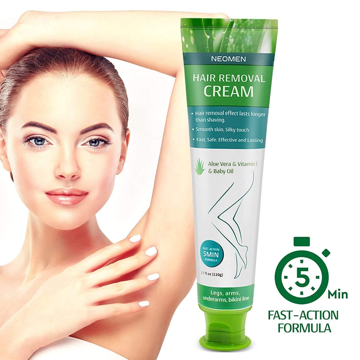 NEOMEN Hair Removal Cream: Painless Depilatory Cream for Sensitive Skin, Face, Body, and Bikini Areas - Fast-Acting Formula with Aloe Vera, Paraben & Sulfate Free
