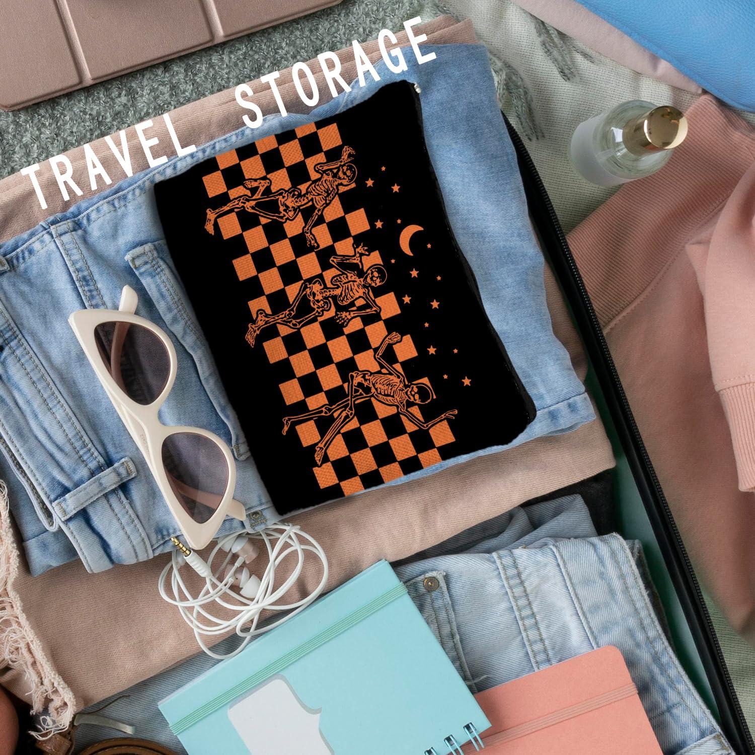 RYYCDOI RYYCDOI Funny Gothic Skeleton Makeup Bag, Halloween Makeup Bag, Halloween Gifts for Women, Witchy Makeup Bag for Women, Dark Academia Makeup Pouch, Cool Makeup Bag, Horror Makeup Bagorange