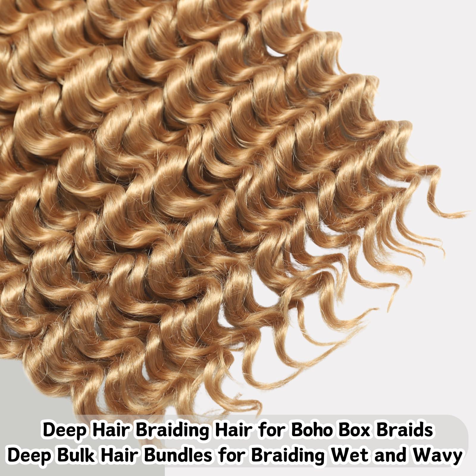 FCHLHFC Deep Wave Bulk Hair For Braiding Hair 20inch 150g No Weft Wet And Wavy Quality Synthetic Hair Braiding Extensions For Boho Braids2 Bundles/Pack 27#