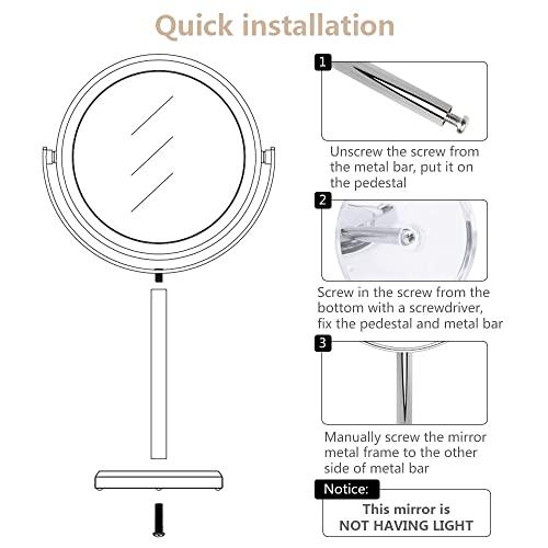 Cheftick Cheftick Double Sided 1X & 10X Magnifying Makeup Mirror, Tabletop Magnified Vanity Mirror with 360 Degree Swivel for Bathroom or Bedroom, Transparent