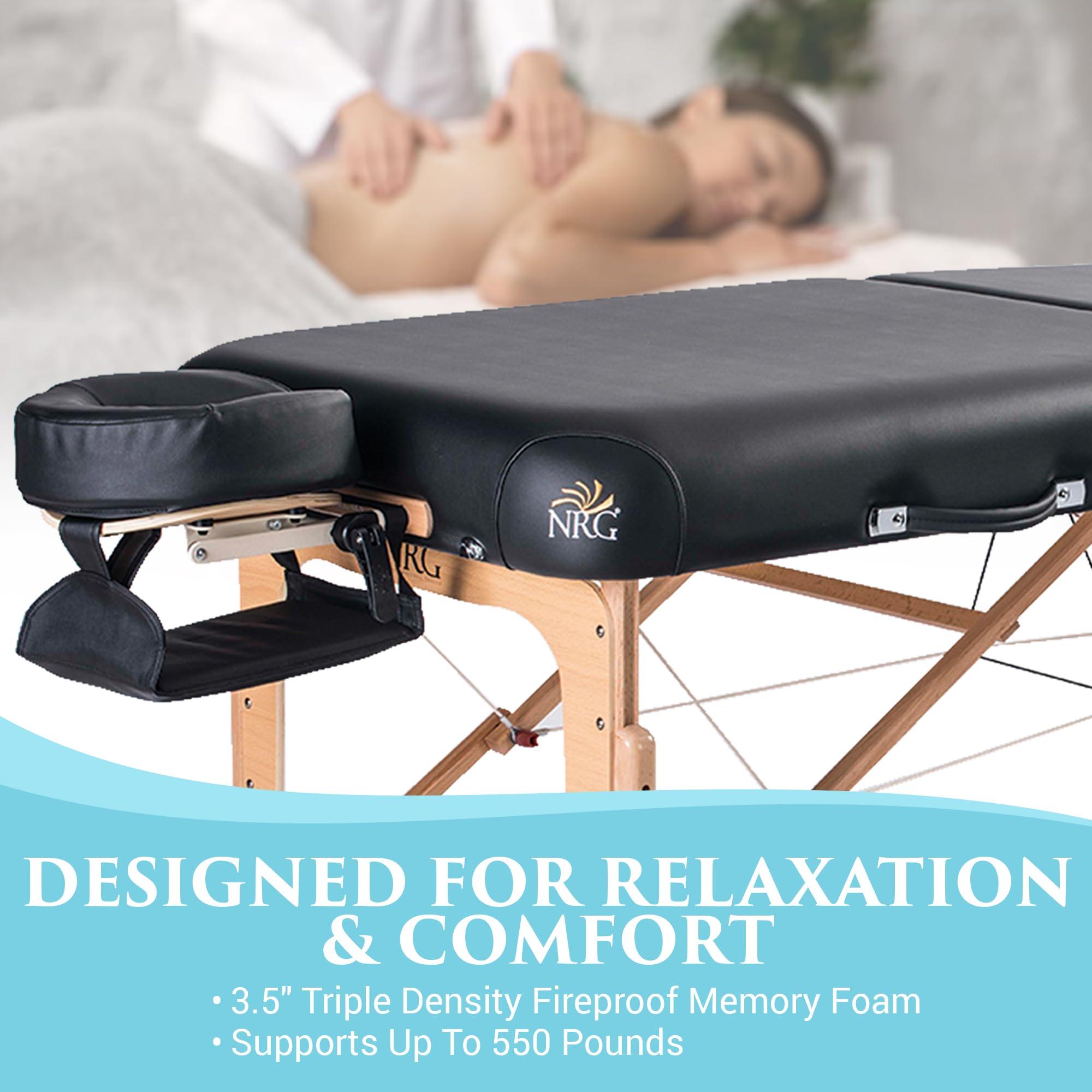 NRG NRG Vedalux Portable Massage Table Package Black - Folding Massage Bed Lightweight Massage Table - Professional Massage Table Spa Bed, Face Cradle, Hanging Armrest, & Carrying Case