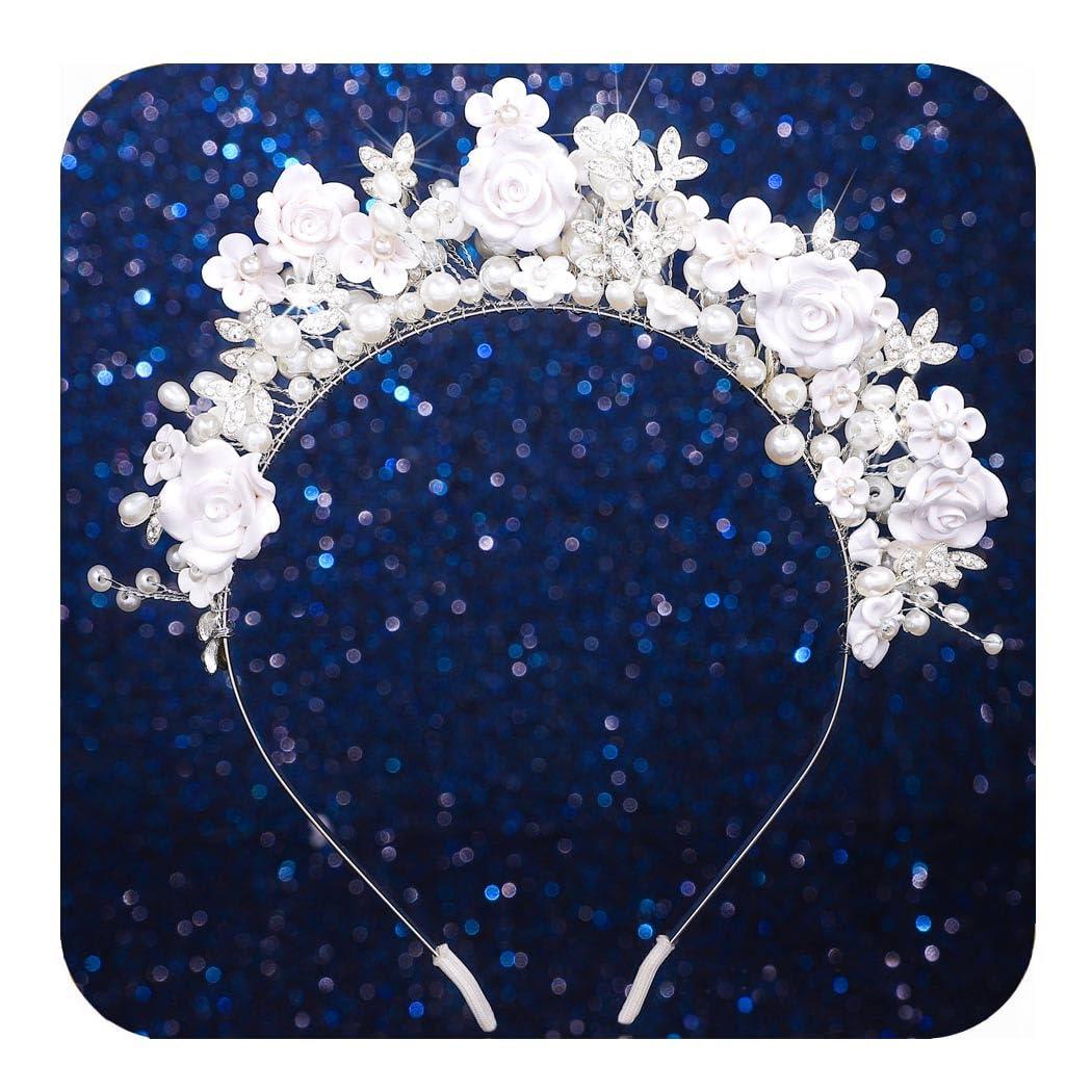 CAKURE CAKURE Flower Wedding Headband Silver Bridal Hair Band Pearl Floral Headpiece Wedding Hair Accessories for Women