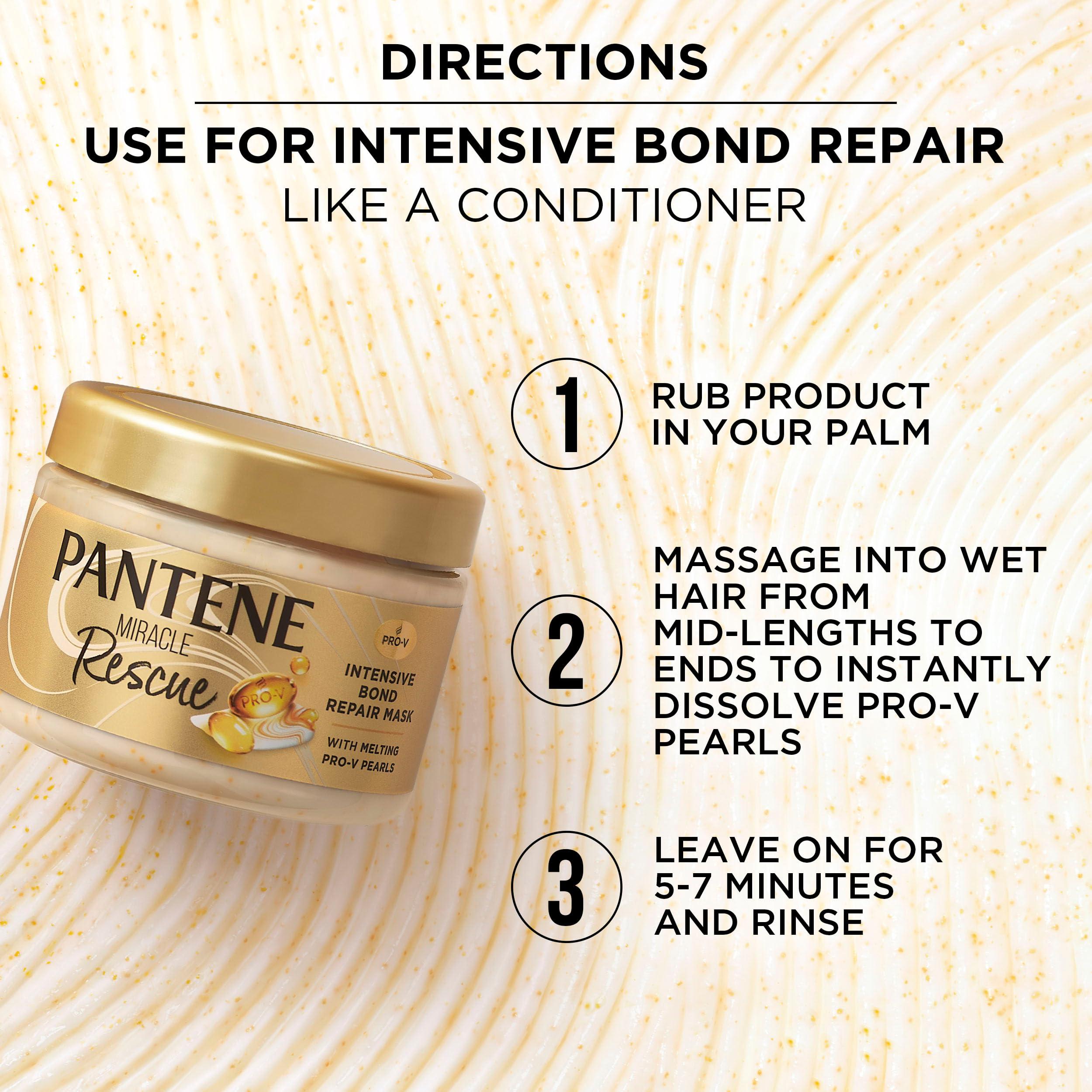 Pantene Pantene Miracle Rescue Hair Mask, Intensive Bond Repair with Melting Pro-V Pearls, Melts Away Damage, Builds Bonds, Strengthens Against Damage, Deep Conditioning for Dry Damaged Hair, 10.1 fl oz