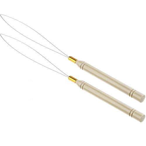 Chinco 10 Pack Wooden Hair Extension Loop Needle Threader Pulling Hook Tool and Bead Device Tool for Hair or Feather Extensions (Loop Tools)