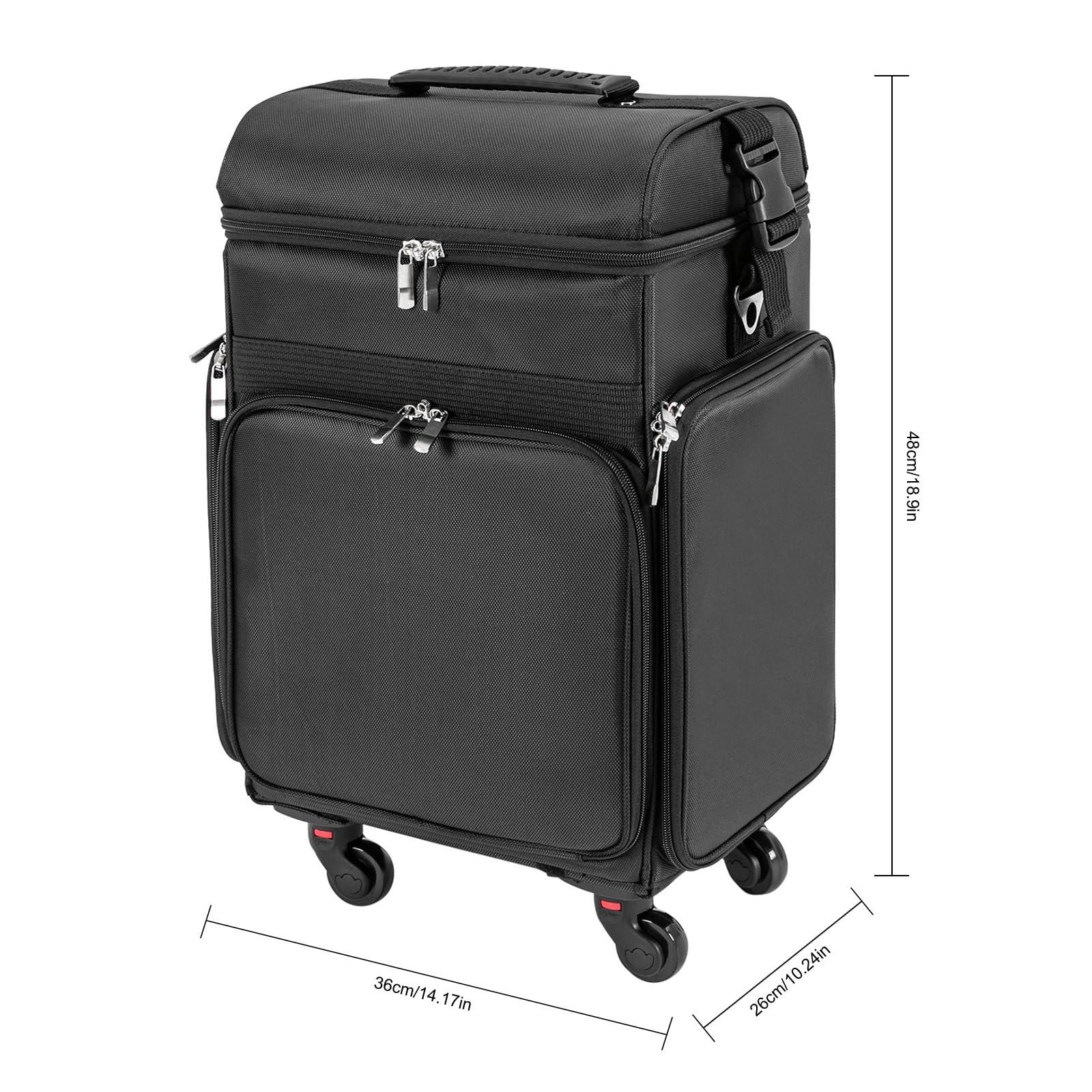 Lemoeyes Lemoeyes Rolling Makeup Train Case, Professional Soft Sided Makeup Case with Detachable Pouch and Wheels, Trolley Cosmetology Cosmetic Makeup Case for Hairdressing Makeup Tools
