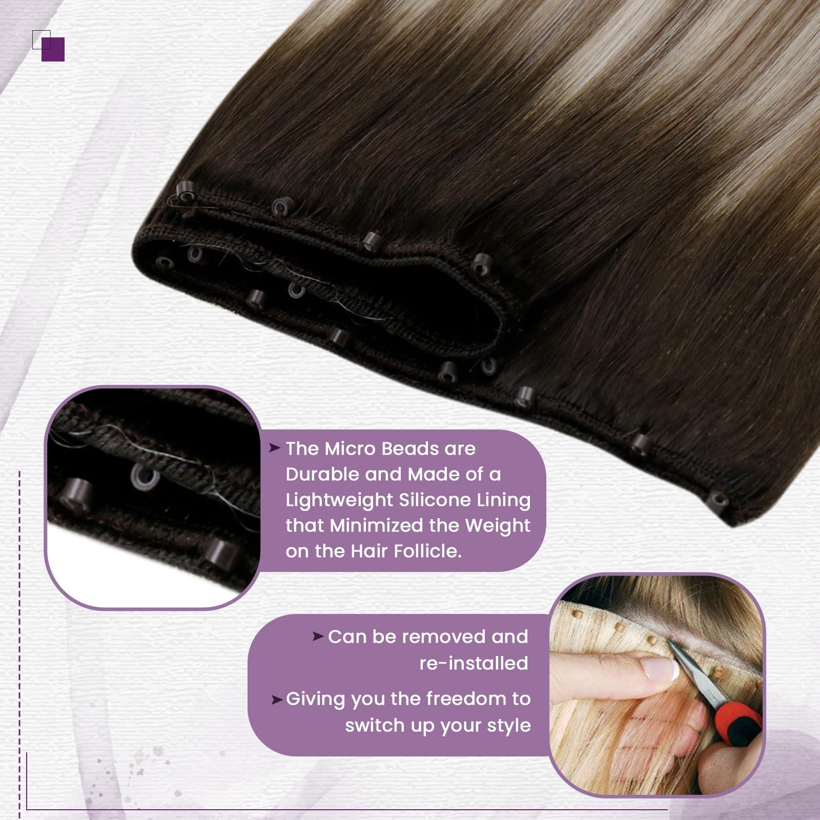 LAAVOO LaaVoo Beaded Weft Hair Extensions Human Hair Microbead Extensions Ombre Micro Beads Weft Human Hair Extensions Brown to Light Brown Mix Blonde Beaded Weft Extensions Human Hair 50G 18 Inch