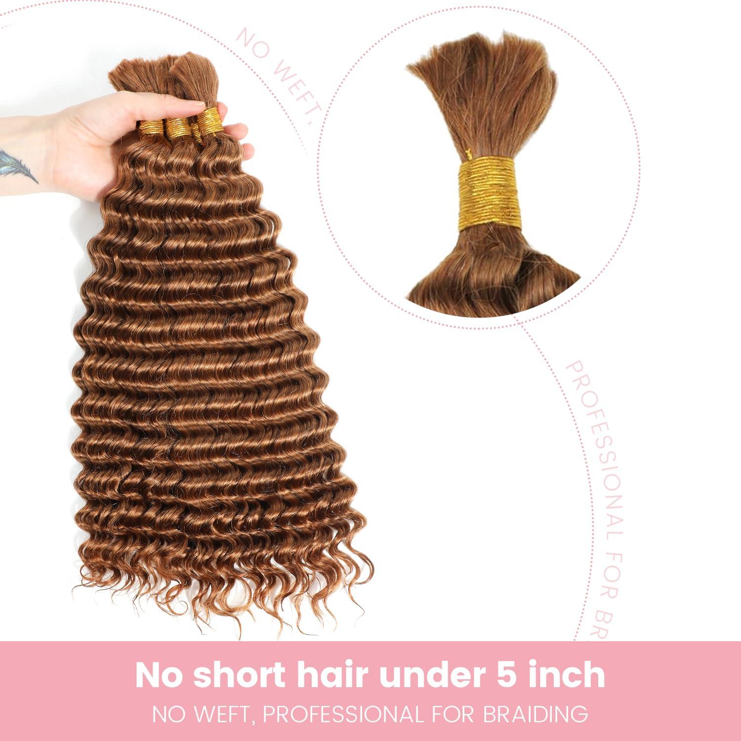 Urbeauty Urbeauty Human Braiding Hair #30 Color, Deep Wave Bulk Human Hair for Micro Braiding No Weft, Curly Human Hair for Boho Braids, Knotless/Goddess/Bohemian/Gypsy/100% Unprocessed Human Hair 100gram