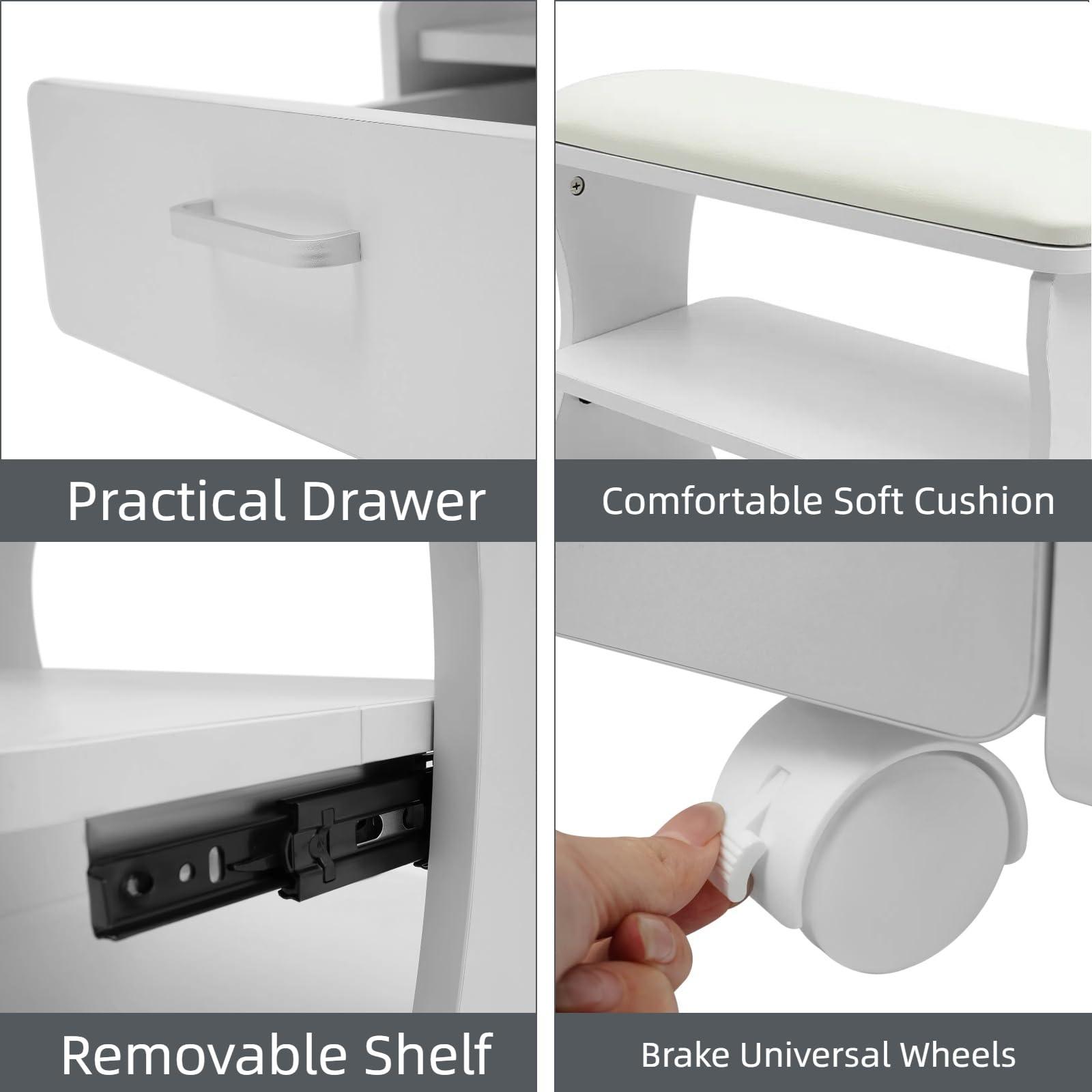 FFanhia FFanhia Portable Pedicure Cart with Wheels and Drawer, Foot Bath Stool with Shelf for Manicure Massage Salon - White