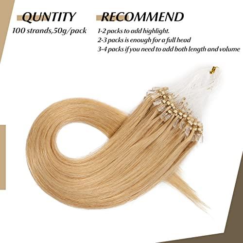 SEGO SEGO Micro Beads Hair Extensions Human Hair 14 Inch Natural blonde Micro Loop Human Hair Extensions Natural Straight Micro Ring Human Hair Extensions 50g 100 Strands Cold Fusion Hair Extension 24#