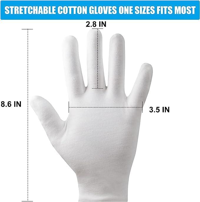 BUZJGRA 7 Pairs White Cotton Gloves for Dry Hands Sleeping, Breathable Moisturizing Gloves Overnight for Women and Men Eczema Safety Work Serving Costume Inspection