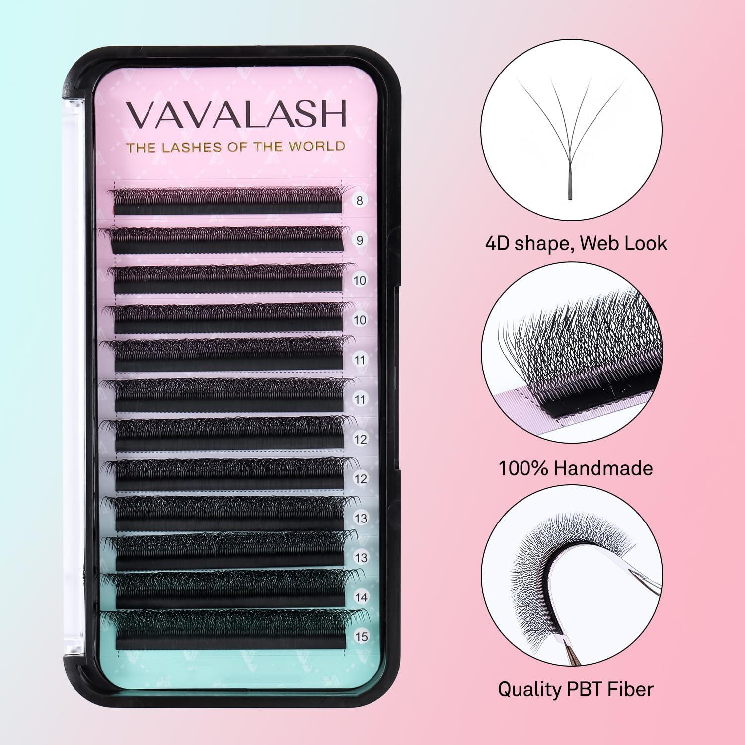 VAVALASH VAVALASH W-shaped Eyelash Extension 4D Premade Fans 0.07 C Curl Volume Lash Extensions Easy Fanning Lashes Matte Black Volume Premade W Lashes(W Shaped-4D-0.07-C-13mm