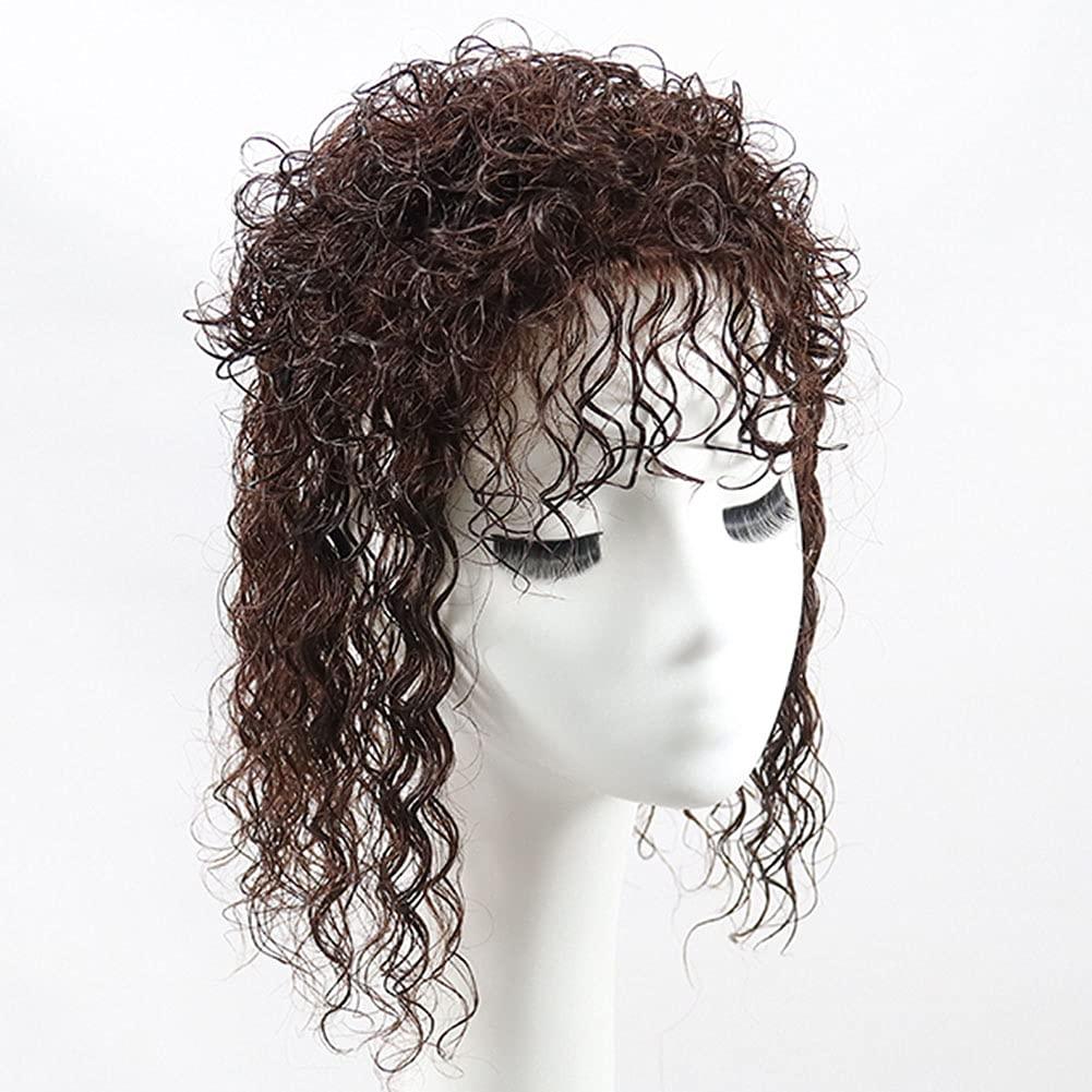 LesafeV LesafeV 100% Real Human Hair Easy Wear Clip in Hairpiece With Bangs Extension Top Topper for Black Women 40cm/Curly Bangs Black