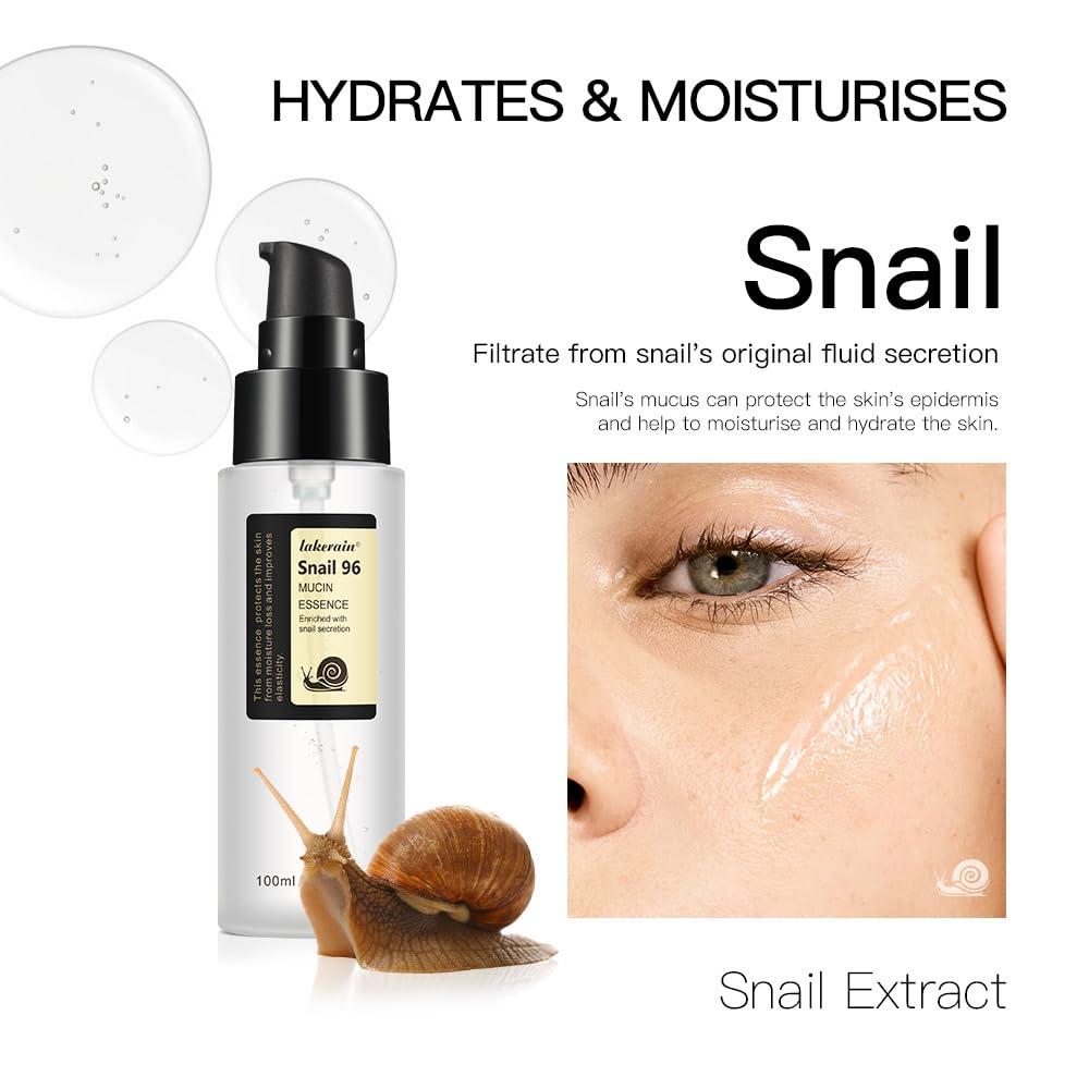 Loske Snail Mucin Serum 96%, Snail Secretion Filtrate 96%, Snail Mucin 96%, Power Repairing Essence, Snail Mucin Essence Face Serum, Hydrating Serum for Face, Eye, and Neck (2PCS)
