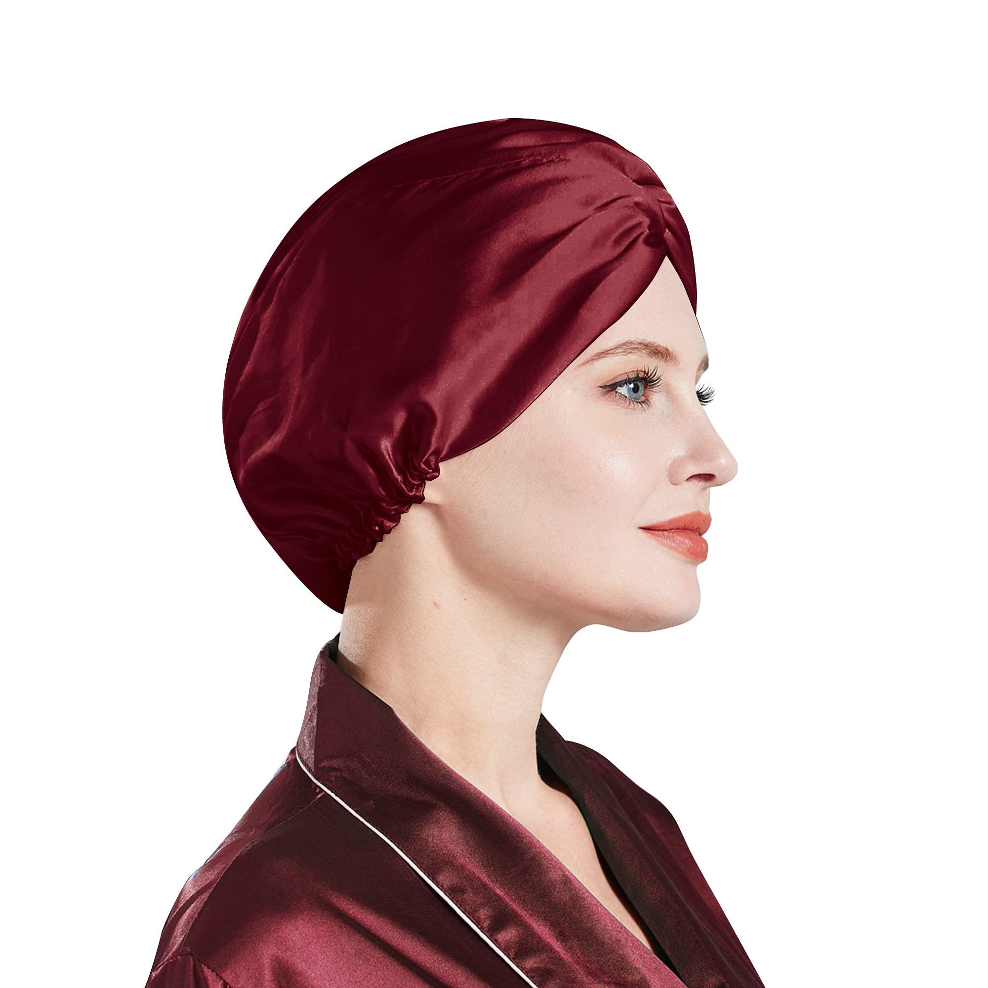Miwen Miwen Silk Sleep Cap, Double-Lined Pure Mulberry Silk Turban, Hair Wrap & Head Cover for Curly and Thick Hair, Oeko-Tex Certified 19 Momme 6A-Grade Silk,Hair Bonnet for Women Hair Care (1Pc,Red Wine)