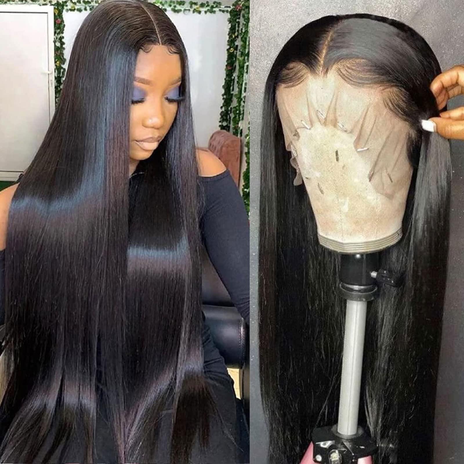 QUINLUX WIGS Curly Baby Hair Kinky Straight Wig 360 HD Invisible Lace Frontal Human Hair Wig Pre Plucked Bleached Knots Kinky Edges Yaki Transparent HD 360 Lace Front Wig Brazilian Full End Glueless Wig 26 inch