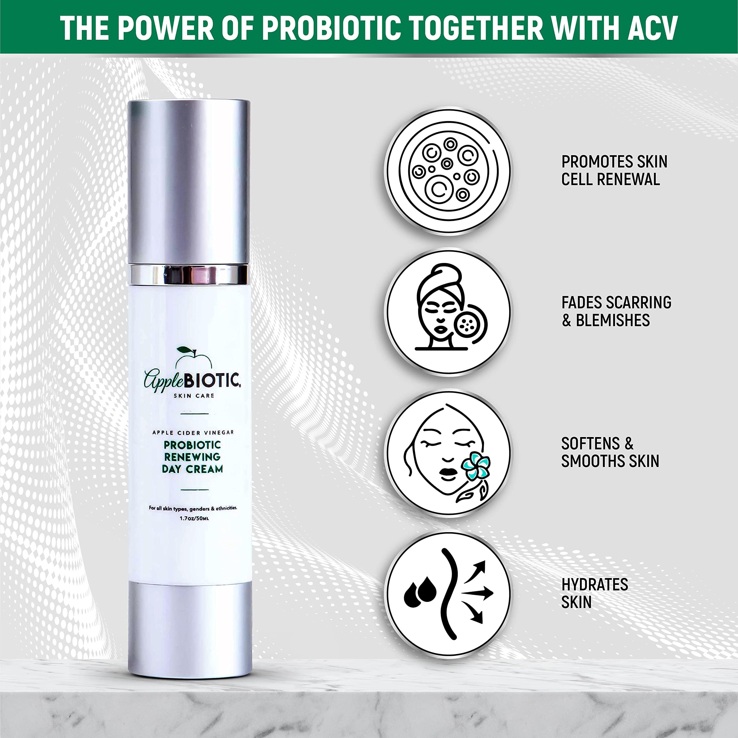 AppleBiotic Apple Cider Vinegar Face Day & Night Cream Duo, Hydrating, Redness Relief Face Moisturizer Lotion For Dry, Oily, Sensitive Skin, Natural Green Tea, Chamomile, Skincare for men, women, teens