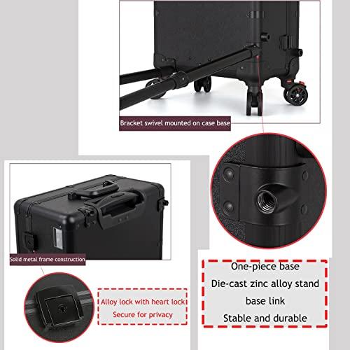 HJXGQJM HJXGQJM Aluminum Trolley Makeup Train Case With LED Lights Professional Cosmetic Organizer Studio With Wheels And Stands Rolling Lighted Makeup Vanity Station For Travel,black cosmetic case