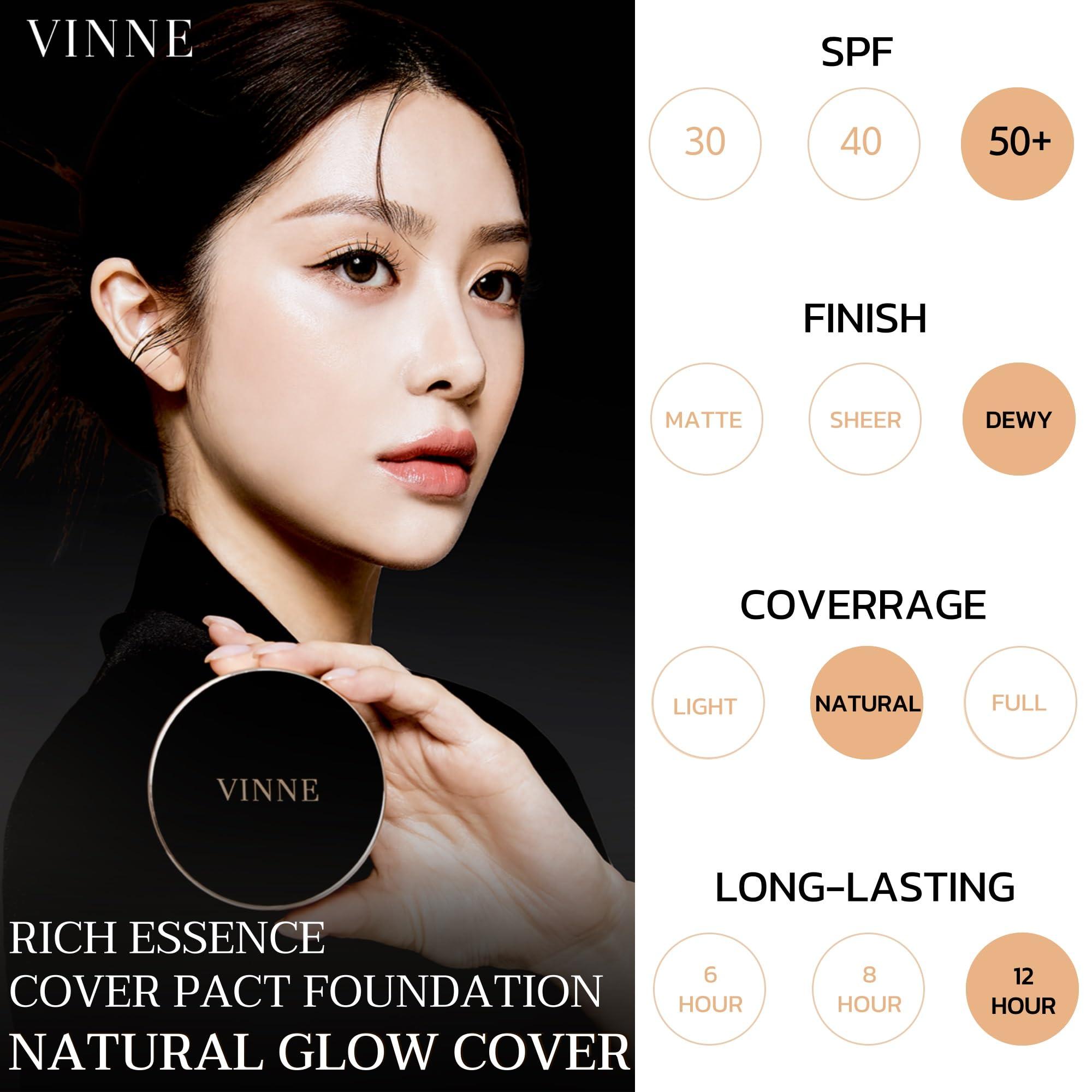 VINNE VINNE Korean Cushion Foundation, Lightweight, Essence Makeup Natural and Dewy Finish, 12-Hour Lasting Effect, 0.42 Oz- #21 Light Beige (Refill Not Included)
