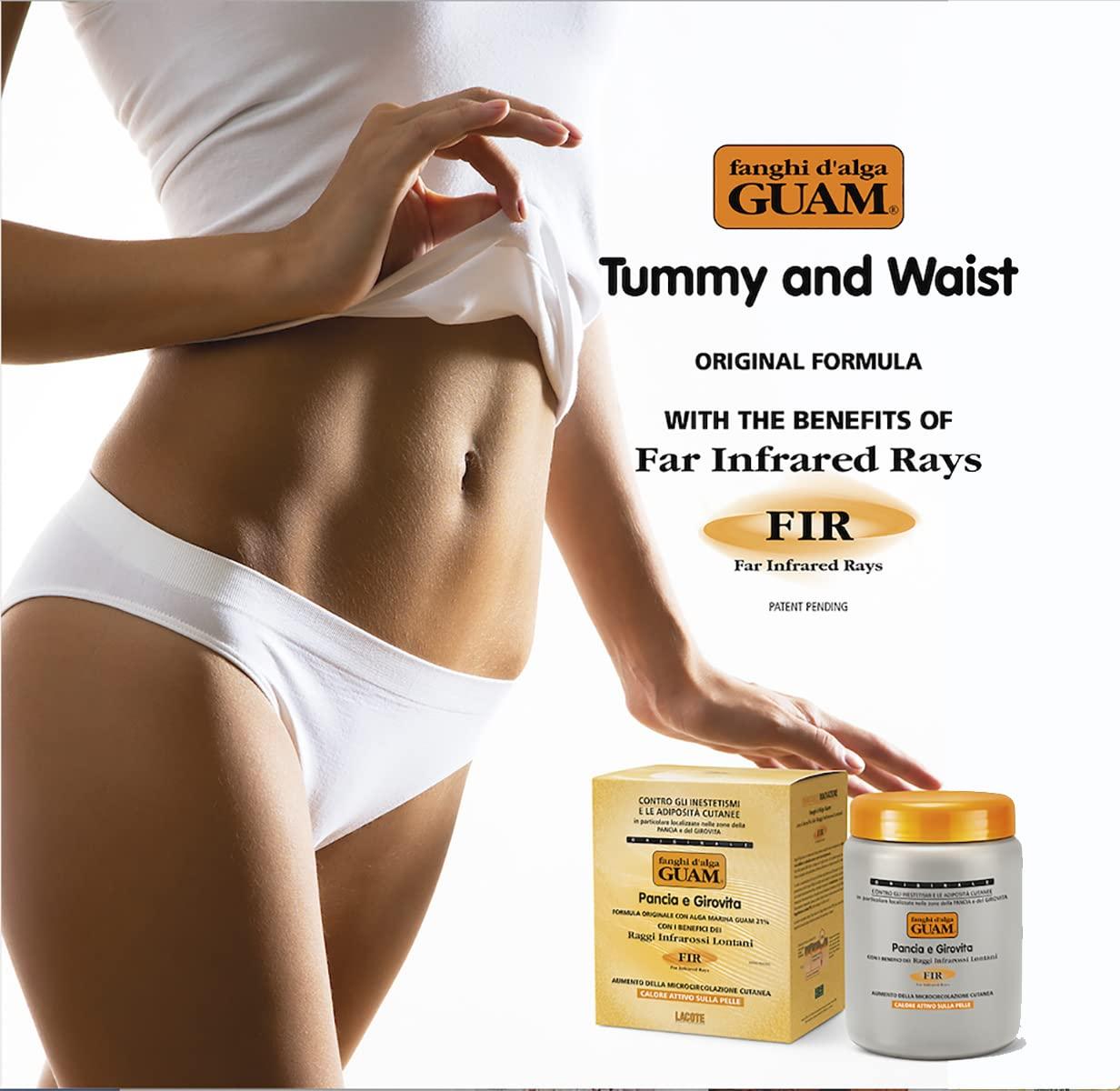 Guam GUAM Anti Cellulite Stomach Wraps, INFRARED Body Wrap for Flat Tummy, FIR Tummy Wrap Cellulite Remover, Belly Cellulite Treatment, Stomach Skin Firming and Tightening Body Mud (2.2LB)