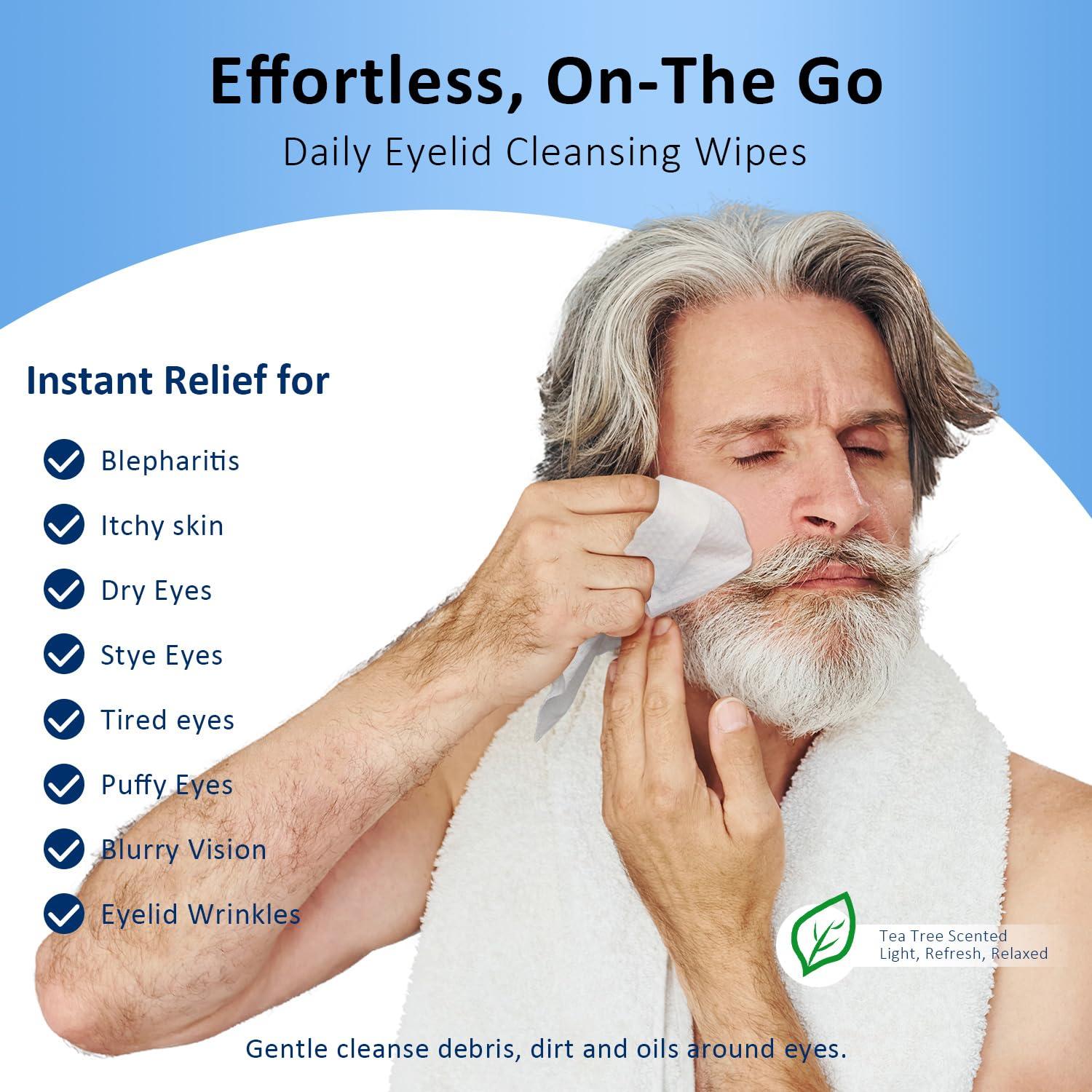 ProCIV 14PCS Tea Tree Oil Eyelid Wipes for Itchy & Dry Eyes, Pre-Moistened Wipes for Styes & Blepharitis, Daily Eye Cleansing Wipes, Hypoallergenic & Soothing For Sensitive Eyes, Stay Hydrated Lid Wipes