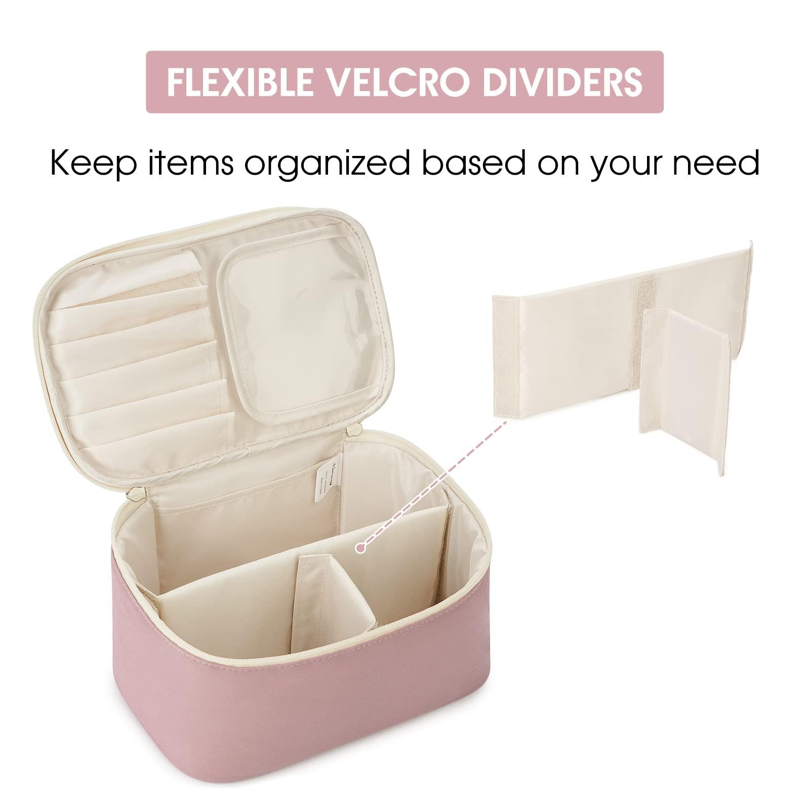 Narwey Narwey Travel Makeup Bag with Brush Compartments, Portable Cosmetic Bag, Make up Bag Makeup Organizer Case with Brush Storage for Women (Dusty Rose-1)
