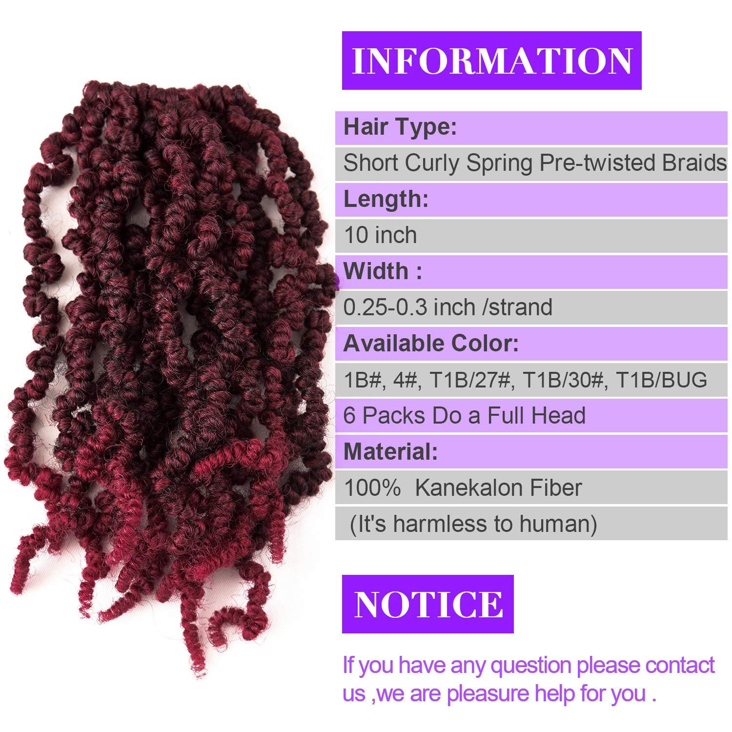 Kori Koli Kori Koli 3 Packs Short Curly Spring twist Braids Synthetic Crochet Hair Extensions 10 inch 15 strands/pack Ombre Crochet Twist Braids Fiber Fluffy Curly Twist Braiding Hair Bulk (T1B/BUG#)
