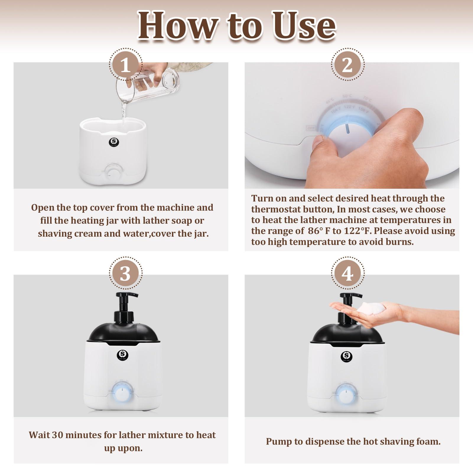 S SANGLE SOPFFY Hot Lather Machine SANGLE SOPFFY,Shaving Cream Warmer for Men -800ML Large Capacity Heated Shaving Cream Dispenser for Home Salon Barber Shop Spa With 2 Pumps,Christmas and Birthday Gift for Men