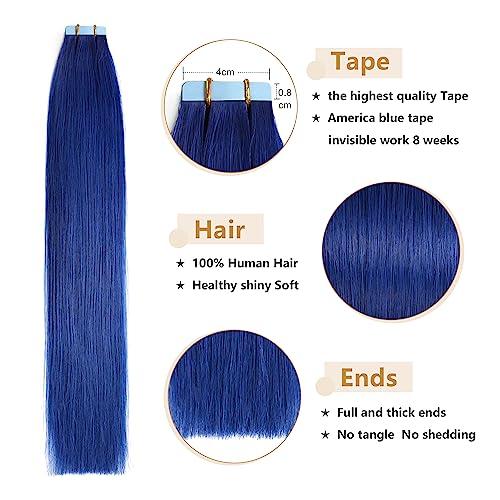 YILITE YILITE 20Pieces/Pack Blue Tape in Hair Extensions Human Hair 14inch 40g Blue Tape in Human Hair Extensions Seamless Skin Weft Tape ins Hair Extensions14inch Blue