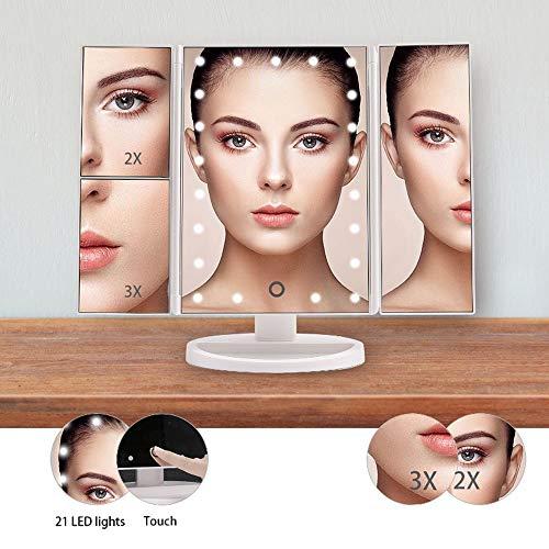 REDSHORE REDSHORE USB Tri-fold Makeup Mirror, 1x/2x/5x/10x Magnifying Led Cosmetic Mirror,90° Rotation Beauty Mirror for Home Tabletop Bathroom Shower Travel (Champagne Gold)