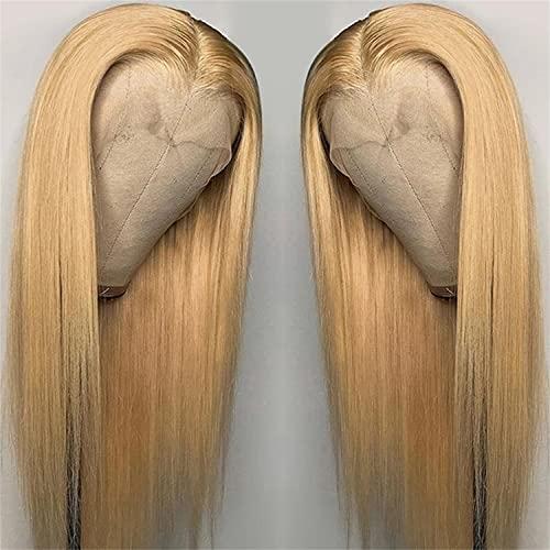 YILINHEXUAN Honey Blonde Lace Front Wig Human Hair Straight Blonde Wig Human Hair Pre Plucked Bleached Knots 13X4 Lace Front Wig Human Hair Transparent Lace 9a Grade Curly Human Hair Wig For Women 14 Inch