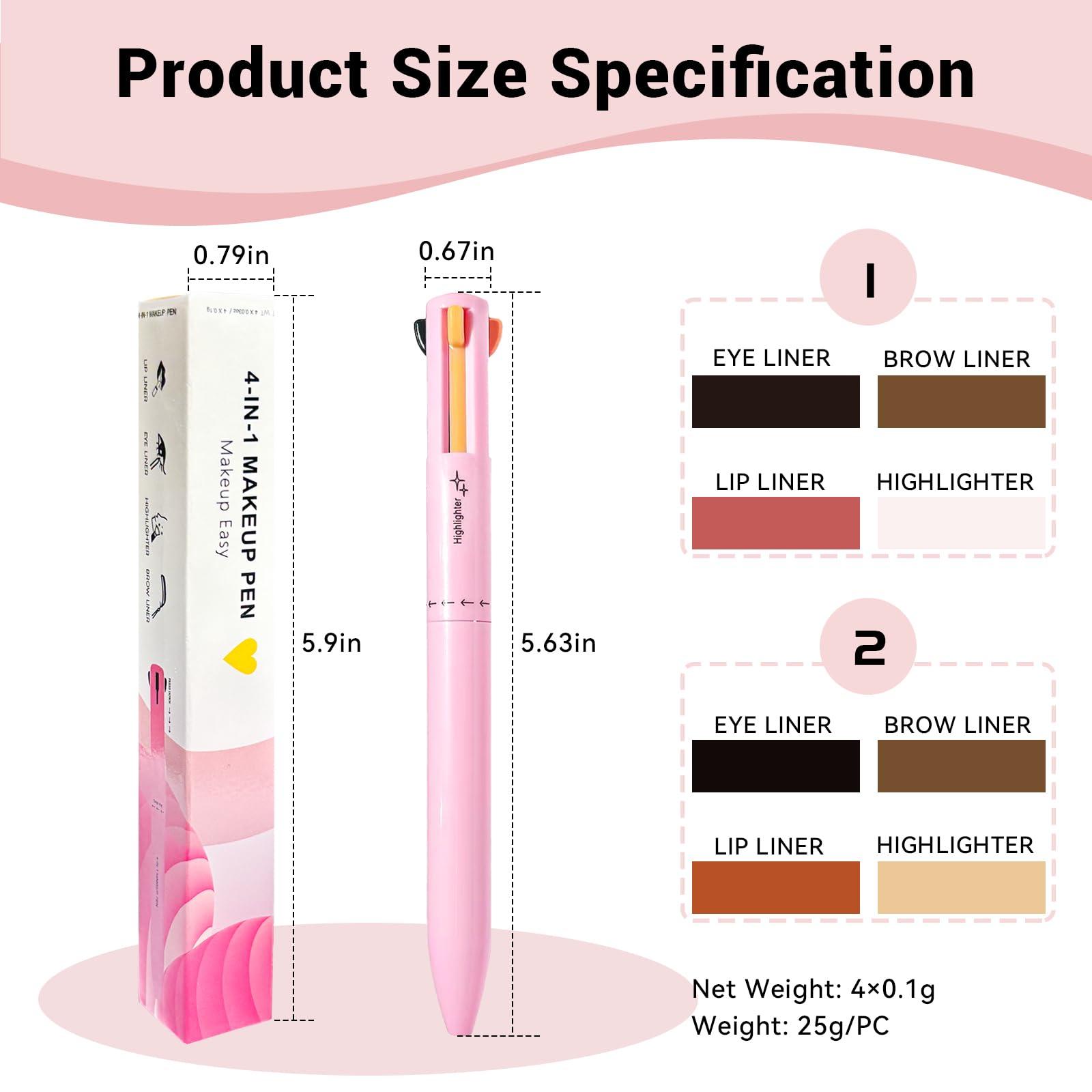 MKNZOME MKNZOME 4 in 1 Makeup Pen, 8 Colors Eyebrow Contour Eyebrow Pencil Eyebrow Pen Makeup Pencil 4 in 1(Eye Liner, Brow Liner, Lip Liner, Highlighter) Travel Beauty Makeup Pen, 2 Count