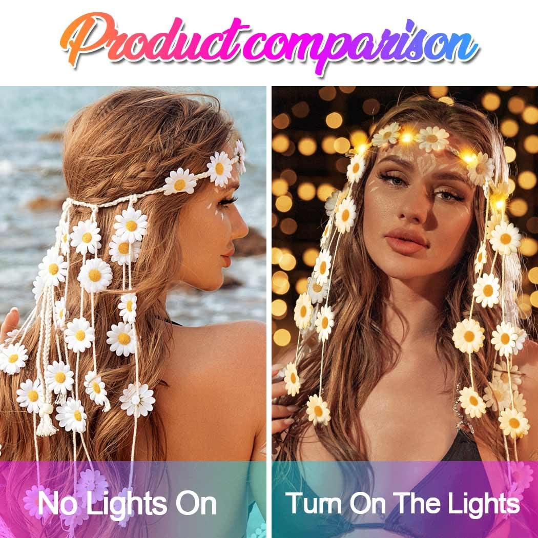CAKURE CAKURE Led Sunflower Rave Headbands Hippie Flower Headband Light Up Headpieces for Women(White)