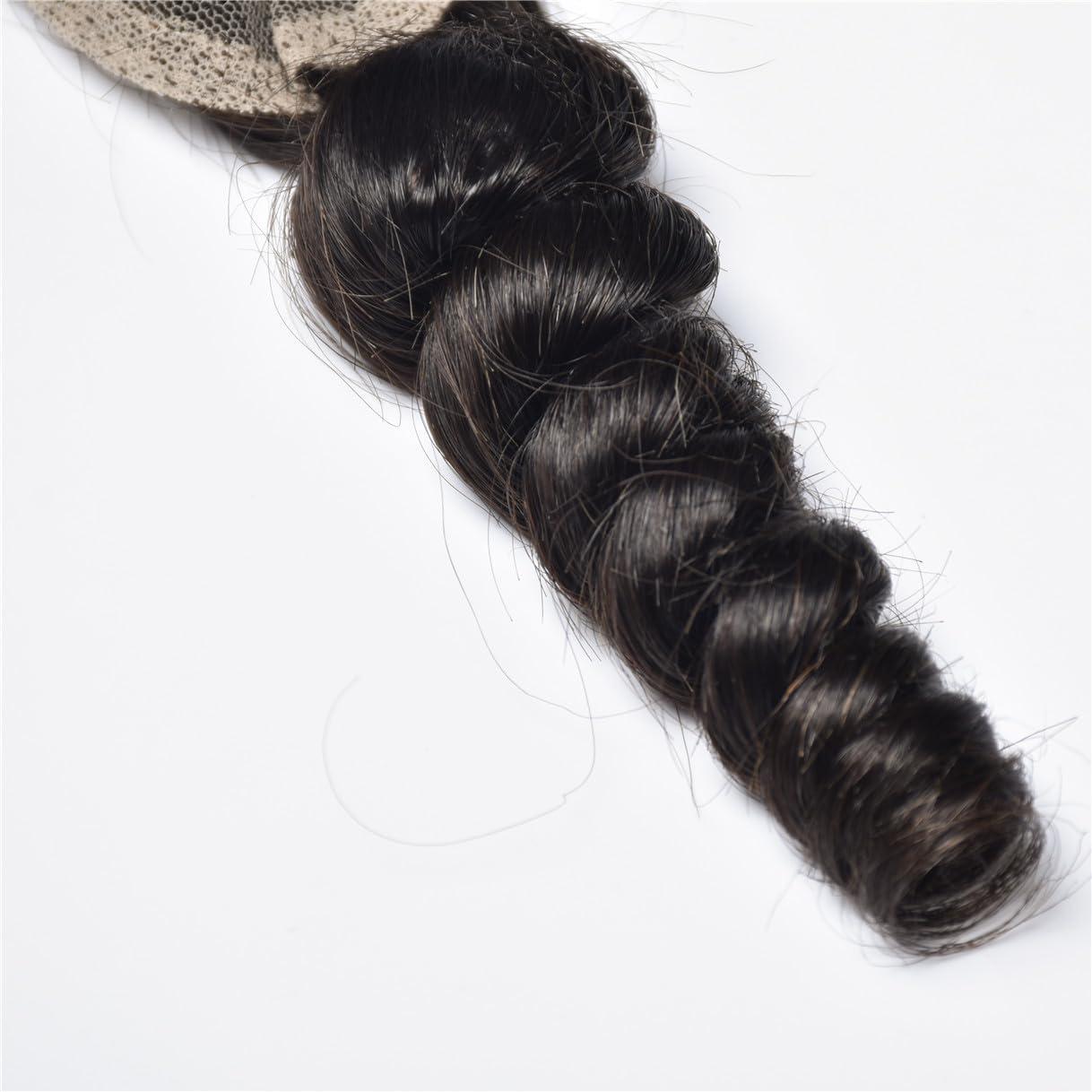 rewcoin Brazilian Loose Wave 2x6 Lace Closure 100% Unprocessed Human Virgin Hair Pre Plucked Loose Deep Wave Pre-Plucked Hairline Frontal Closure Natural Black With Baby Hair (18inch, 2x6 loose wave closure)