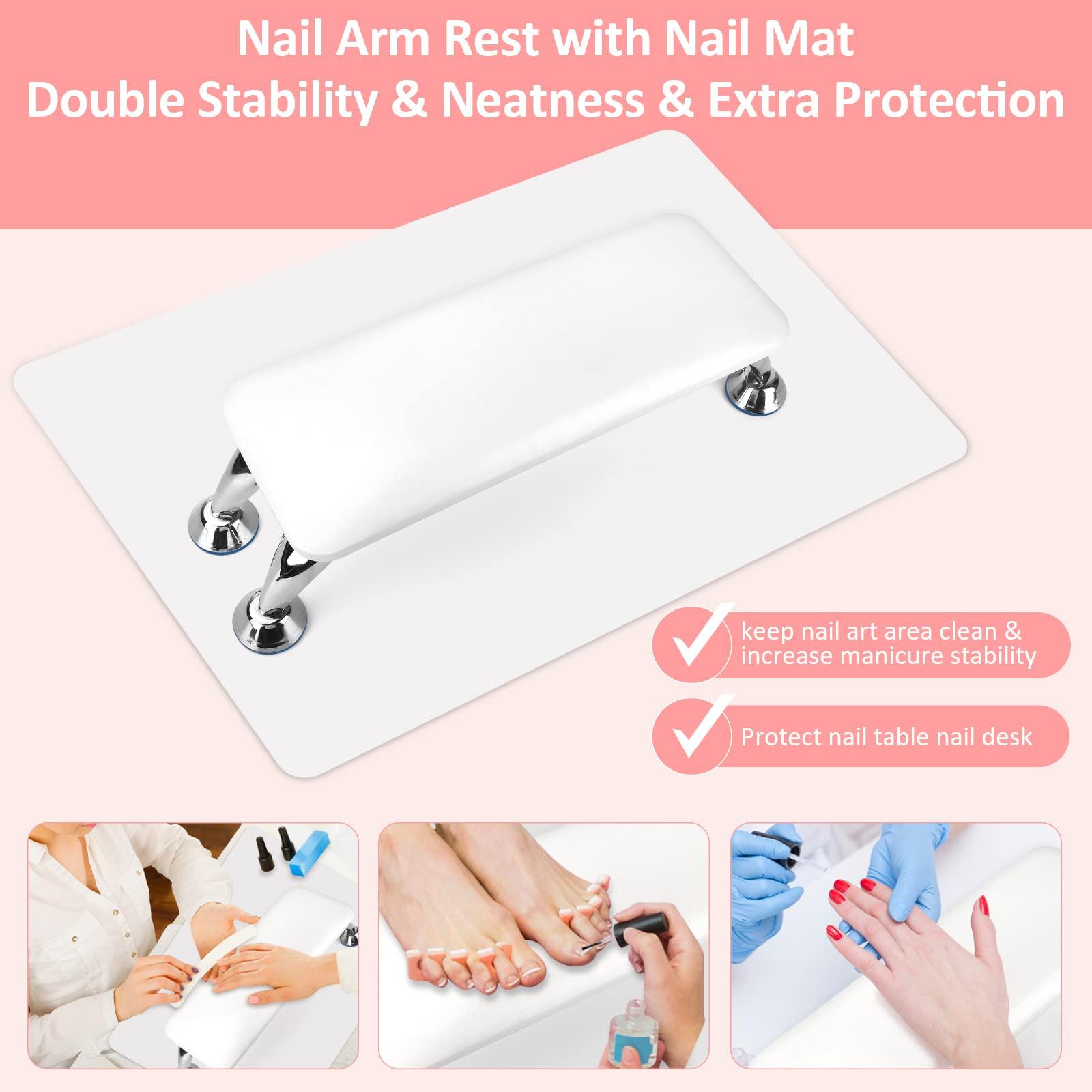 LIONVISON Nail Arm Rest for Acrylic Nails with Nail Table Mat, Microfiber Leather Nail Hand Rest Cushion for Nails, Soft Hand Pillow Footstool with Foldable Nail Art Hand Rest Pad for Nail Tech Use (White)