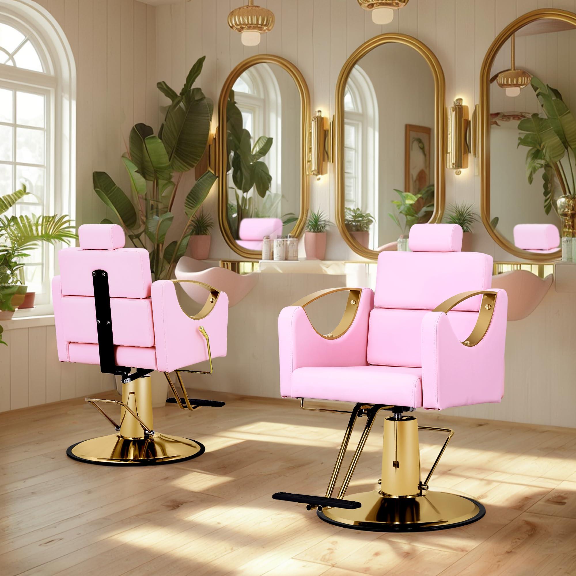 Hicomony Hicomony Pink Salon Chair Barber Chair, Professional Hydraulic Styling Hair Chair for Hair Stylist, 360 Degree Swivel Stylist Chair for Barbershop Home