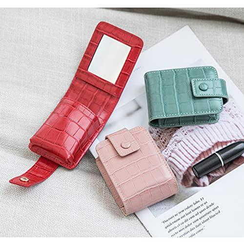 boshiho Boshiho PU Leather Lipstick Case with Mirror Mini Cosmetic Pouch Case Portable Make Up Bag with Snap Closure Elegant Gift for Girls (Gray)