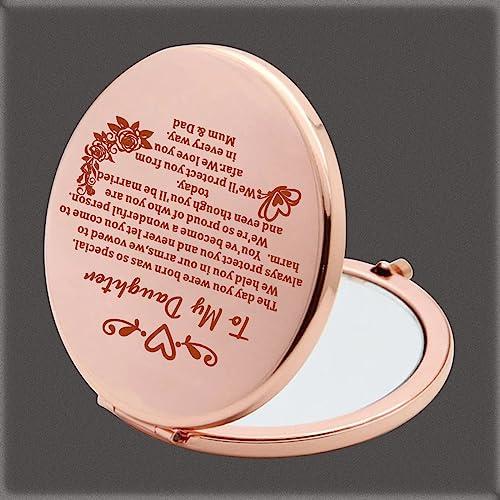 JNIAP JNIAP Daughter Wedding Gift from Parents Daughter Wedding Day Compact Mirror from Mom Dad Bride Bridal Shower Pocket Mirror