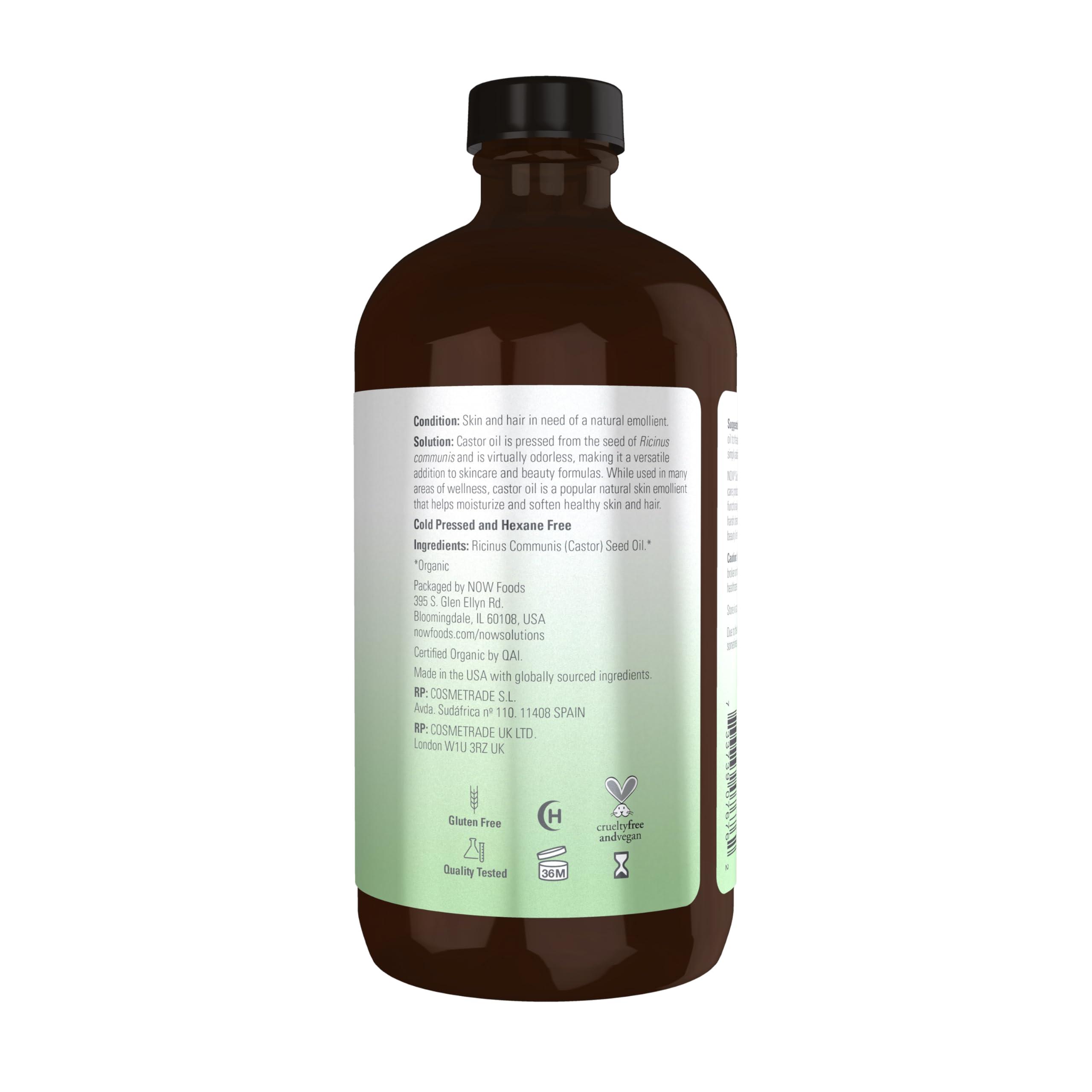 NOW Foods NOW Solutions, Organic Castor Oil, 100% Pure Versatile Skin Care, Multi-Purpose Skin Softener, 8-Ounce