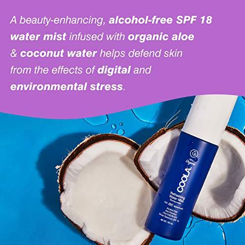 Coola COOLA Organic Refreshing Water Mist Face Moisturizer with SPF 18, Dermatologist Tested Face Sunscreen with Plant-Derived BlueScreen Digital De-Stress Technology, 0.85 Fl Oz