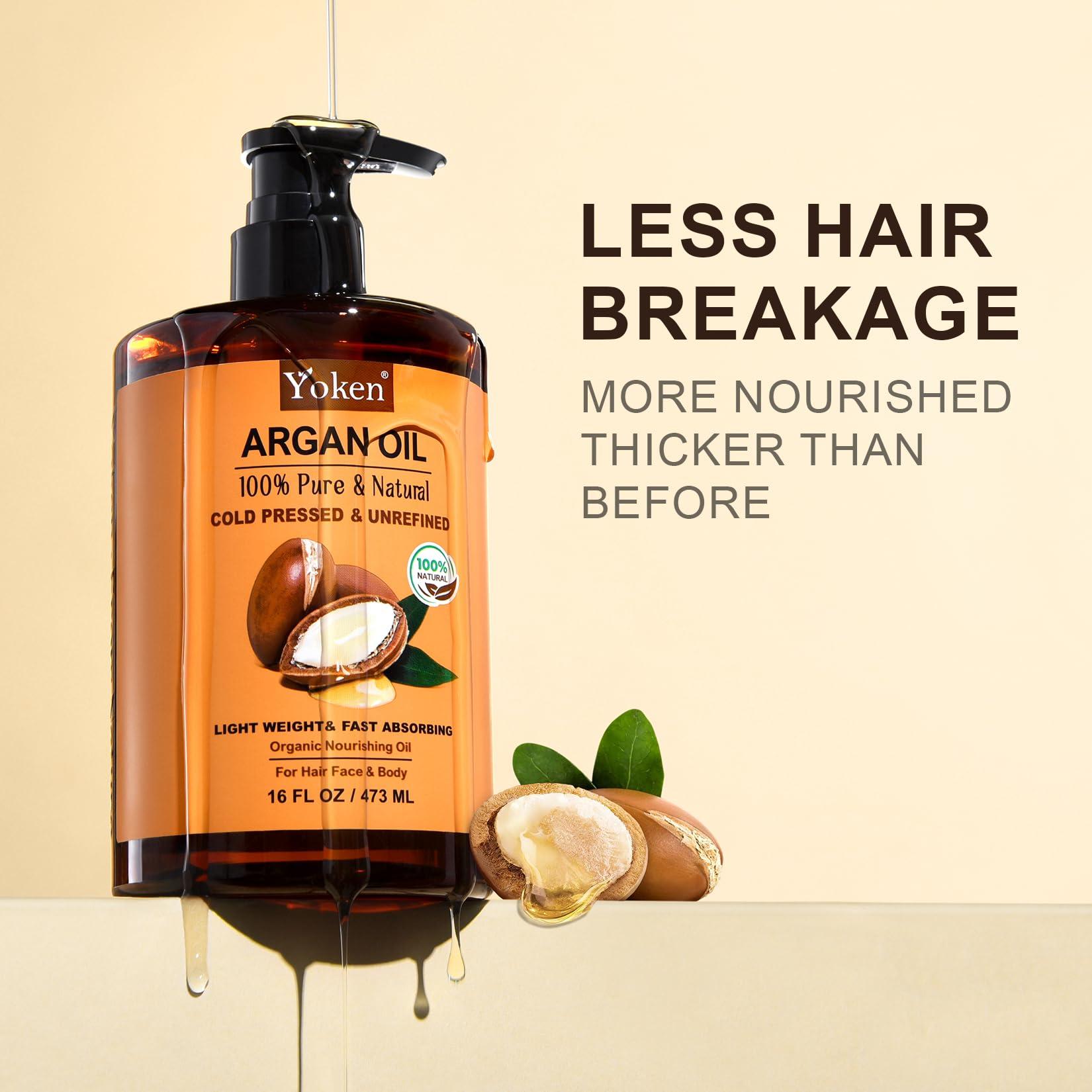 Yoken Yoken Argan Oil for Hair, 16 Fl Oz Pure and Natural Morocco Argan Oil, Argon Oil For Hair, Scalp, Face & Skin Care, 100% Cold Pressed Hair Conditioner, Unrefined Argon Nails Carrier Oil