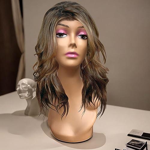 Generic Female Wig Head Mannequin Wig Display Model Long Neck with Makeup Smooth 19inch Manikin for Wigs Making Styling Hairpieces, Style B